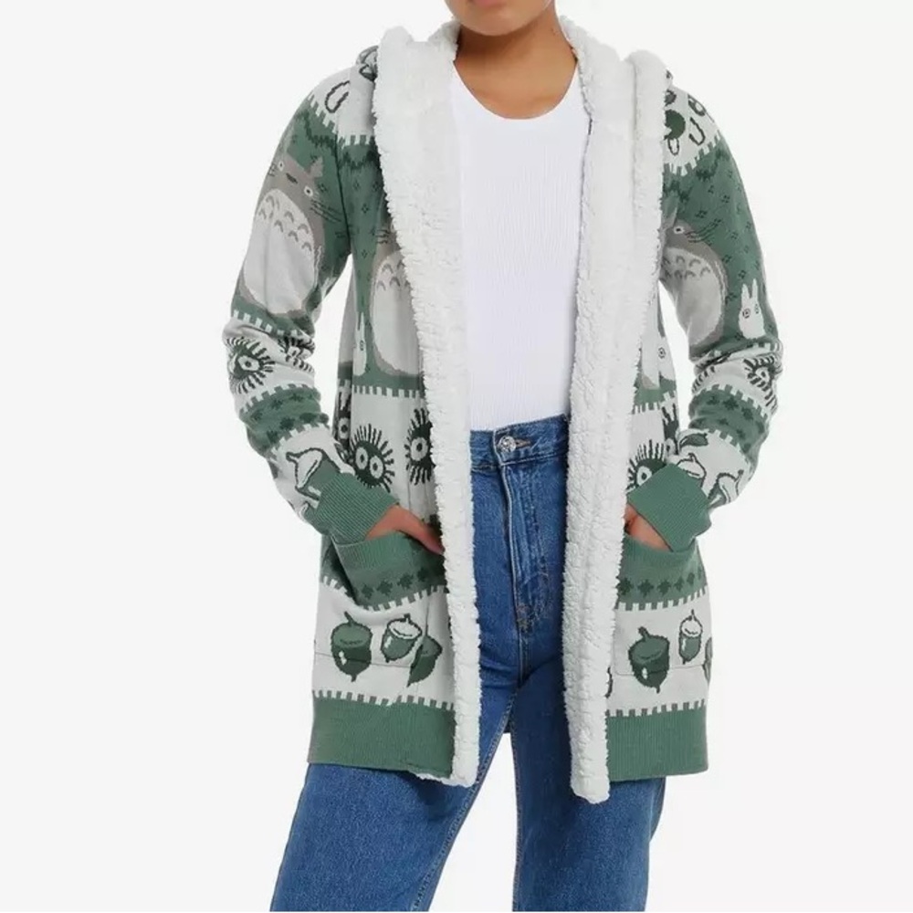 Studio Ghibli My‎ Neighbor Totoro Fair Isle Sherpa Open Cardigan Hot Topic